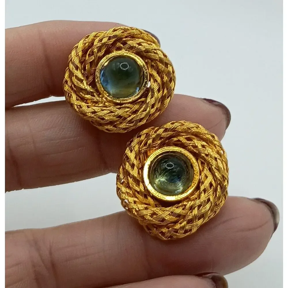 Mid Century Cufflinks with Aqua Blue Cabochons